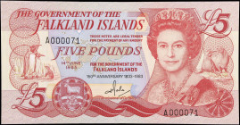 FALKLAND ISLANDS. The Government of the Falkland Islands. 5 Pounds, 1983. P-12a. Uncirculated.
Estimate $75.00 - $125.00