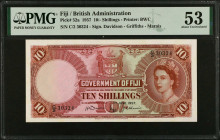 FIJI. Government of Fiji. 10 Shillings, 1957. P-52a. PMG About Uncirculated 53.
Estimate $125.00 - $250.00