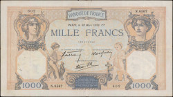 FRANCE. Banque de France. 1000 Francs, 1939. P-90c. Fine.
Pinholes. Light rust/staining.
Estimate $75.00 - $150.00