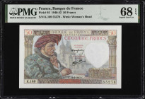 FRANCE. Banque de France. 50 Francs, 1942. P-93. PMG Superb Gem Uncirculated 68 EPQ.
Estimate $200.00 - $400.00
