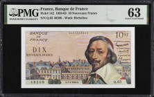 FRANCE. Lot of (2). Banque de France. 10 Nouveaux Francs, 1960. P-142. Consecutive. PMG Choice Uncirculated 63.
PMG comments "Staple Holes" on both n...