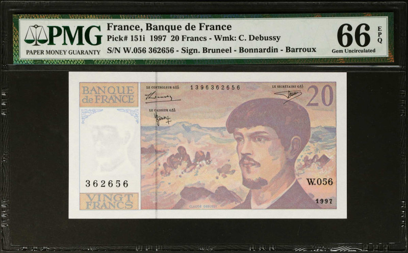 FRANCE. Banque de France. 20 Francs, 1997. P-151i. PMG Gem Uncirculated 66 EPQ....