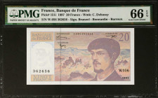 FRANCE. Banque de France. 20 Francs, 1997. P-151i. PMG Gem Uncirculated 66 EPQ.
Estimate $100.00 - $200.00
