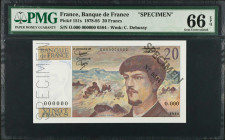 FRANCE. Banque de France. 20 Francs, 1978-95. P-151s. Specimen. PMG Gem Uncirculated 66 EPQ.
Estimate $500.00 - $1000.00