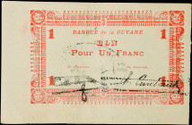 FRENCH GUIANA. Banque de la Guyane. 1 Franc, ND (1942). P-11. Very Fine.
Toning.
Estimate $100.00 - $150.00
