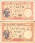FRENCH INDO-CHINA. Lot of (2). Banque de L'Indochine. 1 Piastre, ND (1921-31). P-48a & 48b. About Uncirculated.
Toning is found on P-48a while holes ...