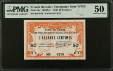 FRENCH OCEANIA. Caisse des Etablissements Francais de l'Oceanie. 50 Centimes, 1943. P-10c. PMG About Uncirculated 50.
One of just four graded by PMG ...