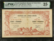 FRENCH SOMALILAND. Banque de L'Indochine. 100 Francs, 1920. P-5. PMG Very Fine 25.
PMG comments "Pinholes, Minor Rust".
Estimate $125.00 - $225.00