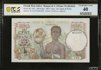 FRENCH WEST AFRICA. Banque de l'Afrique Occidentale. 100 Francs, 1951. P-40. PCGS Banknote Extremely Fine 40.
Estimate $100.00 - $150.00
