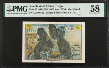 FRENCH WEST AFRICA. Institut d'Emission de l'Afrique Occidentale Francaise etdu Togo. 50 Francs, ND (1956). P-45. PMG Choice About Uncirculated 58.
E...