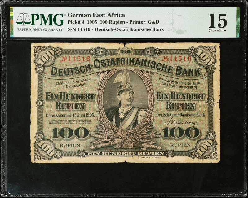 GERMAN EAST AFRICA. Deutsch-Ostafrikanische Bank. 100 Rupien, 1905. P-4. PMG Cho...