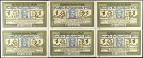 GERMANY. Lot of (6). Deutsche Notgeld. 1 Mark, 1922. P-Unlisted. About Uncirculated.
Edge crinkles. SOLD AS IS/NO RETURNS. 
Estimate $250.00 - $300....
