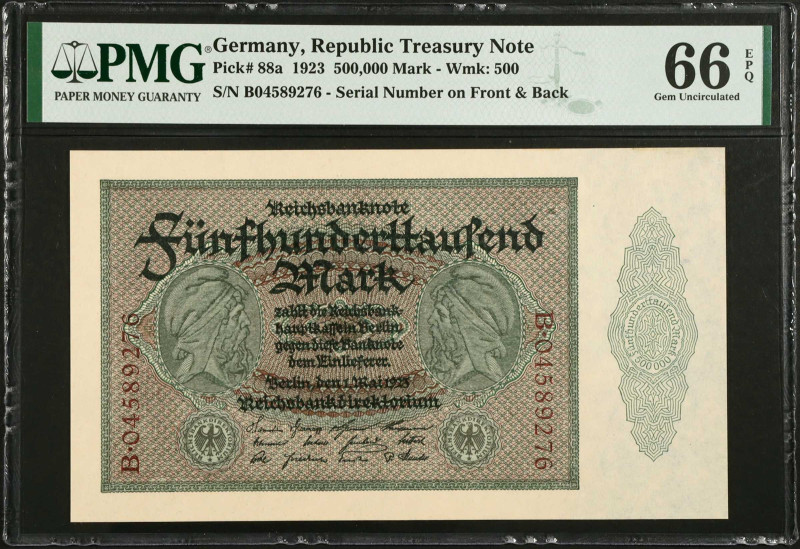 GERMANY. Lot of (2). Reichsbank. 500,000 Mark, 1923. P-88a & 88b. PMG Choice Unc...