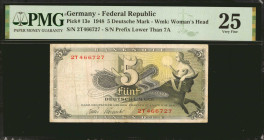 GERMANY, FEDERAL REPUBLIC. Bank Deutscher Lander. 5 Deutsche Mark, 1948. P-13e. PMG Very Fine 25.
Estimate $25.00 - $50.00