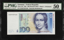 GERMANY, FEDERAL REPUBLIC. Deutsche Bundesbank. 100 Deutsche Mark, 1991. P-41b. PMG About Uncirculated 50.
Estimate $75.00 - $150.00