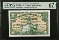 GIBRALTAR. Government of Gibraltar. 1 Pound, 1971. P-18b. PMG Superb Gem Uncirculated 67 EPQ.
Estimate $200.00 - $300.00