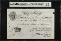 GREAT BRITAIN. Bank of England. 10 Pounds, 1929-34. P-329Ba. WWII German Counterfeit. PMG Choice Very Fine 35.
PMG comments "Paper Maker's Notch".
E...