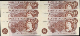 GREAT BRITAIN. Lot of (6). Bank of England. 10 Shillings, ND (1960-70). Consecutive. P-373c. About Uncirculated.
Foxing is noticed on all.
Estimate ...