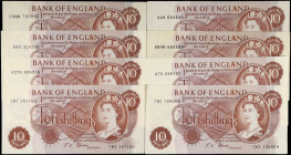 GREAT BRITAIN. Lot of (8). Bank of England. 10 Shillings, ND (1960-70). P-373c. Extremely Fine to About Uncirculated.
Stamps and annotations are foun...