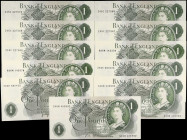 GREAT BRITAIN. Lot of (11). Bank of England. 1 Pound, ND (1960-70). P-374e. About Uncirculated to Uncirculated.
Some consecutive notes are found in t...