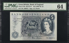GREAT BRITAIN. Bank of England. 5 Pounds, ND (1966-70). P-375b. PMG Choice Uncirculated 64.
Estimate $100.00 - $150.00