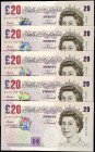 GREAT BRITAIN. Lot of (5). Bank of England. 20 Pounds, 2004. P-390b. Consecutive. Uncirculated.
Estimate $250.00 - $350.00