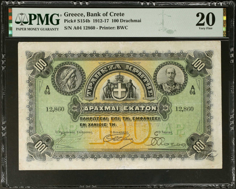 GREECE. Bank of Crete. 100 Drachmai, 1912-17. P-S154b. Very Fine 20.
PMG commen...
