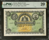 GREECE. Bank of Crete. 100 Drachmai, 1912-17. P-S154b. Very Fine 20.
PMG comments "Repaired".
Estimate $200.00 - $300.00