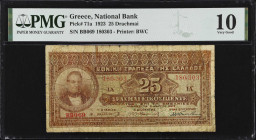 GREECE. National Bank. 25 Drachmai, 1923. P-71a. PMG Very Good 10.
Estimate $90.00 - $150.00