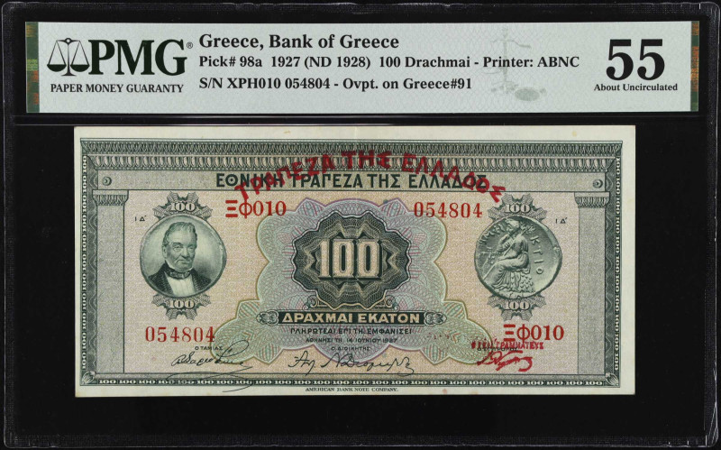 GREECE. Bank of Greece. 100 Drachmai, 1927 (ND 1928). P-98a. PMG About Uncircula...