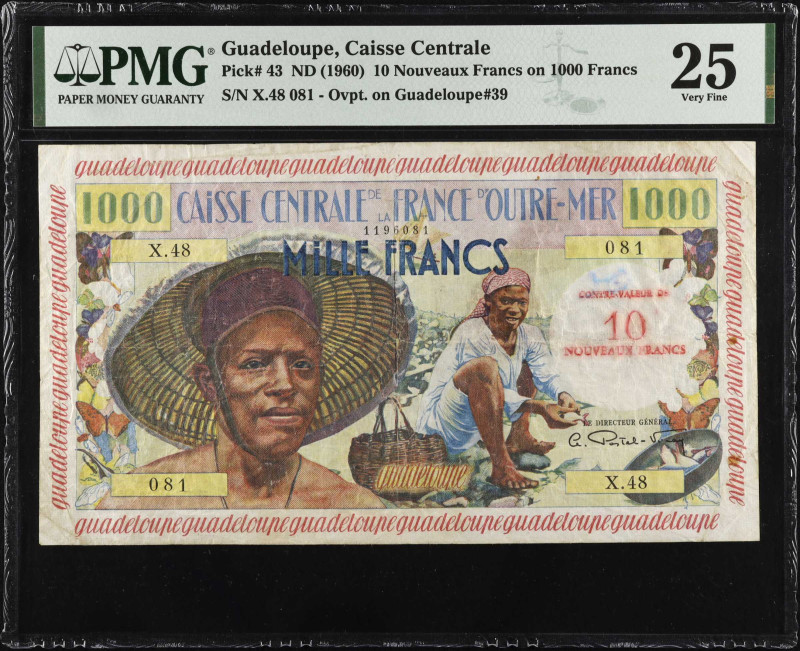 GUADELOUPE. Caisse Centrale de la France d'Outre-Mer. 10 Nouveaux Francs on 1000...