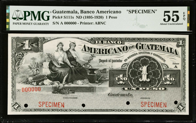 GUATEMALA. El Banco Americano de Guatemala. 1 Peso, ND (1895-1920). P-S111s. Spe...