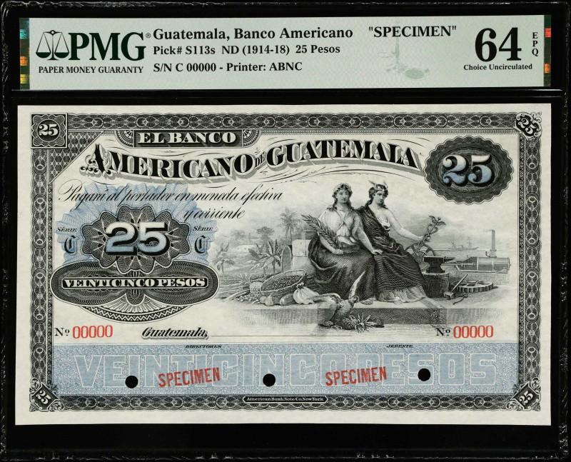 GUATEMALA. El Banco Americano de Guatemala. 25 Pesos, ND (1914-18). P-S113s. Spe...