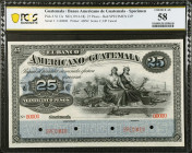 GUATEMALA. El Banco Americano de Guatemala. 25 Pesos, ND (1914-18). P-S113s. Specimen. PCGS Banknote Choice About Uncirculated 58.
Estimate $150.00 -...