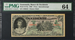 GUATEMALA. Banco de Occidente. 1 Peso, 1900. P-S175a. PMG Choice Uncirculated 64.
Estimate $100.00 - $200.00