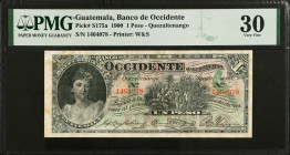 GUATEMALA. Lot of (2). El Banco de Occidente. 1 & 5 Pesos, 1900-21. P-S175a & S178. PMG Very Fine 30 & Extremely Fine 40.
PMG comments "Minor Stains"...