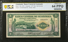 GUATEMALA. Banco Central de Guatemala. 1 Quetzal, 1945. P-14b. PCGS Banknote Choice Uncirculated 64 PPQ.
Estimate $500.00 - $1000.00