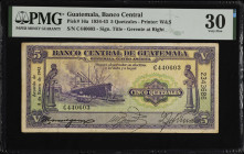 GUATEMALA. Banco Central de Guatemala. 5 Quetzales, 1934-43. P-16a. PMG Very Fine 30.
Estimate $750.00 - $1250.00