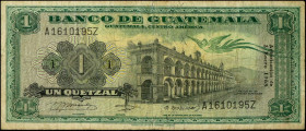 GUATEMALA. Banco de Guatemala. 1 Quetzal, 1968. P-52e(4). Fine.
Stains. Pinholes.
Estimate $75.00 - $150.00