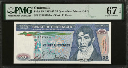 GUATEMALA. Banco de Guatemala. 20 Quetzales, 1983-87. P-69. PMG Superb Gem Uncirculated 67 EPQ.
Estimate $100.00 - $150.00