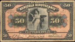 GUATEMALA. El Banco Agricola Hipotecario. 50 Pesos, 1917. P-104. Fine.
Edge wear. Tears. Internal Tears.
Estimate $50.00 - $100.00