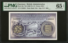 GUERNSEY. States of Guernsey. 5 Pounds, ND (1969-75). P-46c. PMG Gem Uncirculated 65 EPQ.
Estimate $300.00 - $400.00