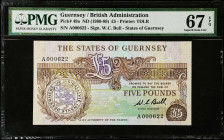 GUERNSEY. The States of Guernsey. 5 Pounds, ND (1980-89). P-49a. PMG Superb Gem Uncirculated 67 EPQ.
Estimate $150.00 - $200.00