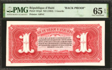 HAITI. Republique d'Haiti. 1 Gourde, ND (1892). P-101p2. Back Proof. PMG Gem Uncirculated 65 EPQ.
PMG comments "Exceptional Color."
Estimate $50.00 ...