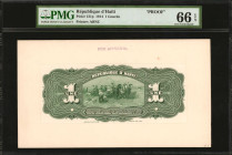 HAITI. Republique d'Haiti. 1 Gourde, 1914. P-131p. Proof. PMG Gem Uncirculated 66 EPQ.
PMG comments "Note Unaffected by Issues on Cardstock."
Estima...