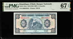 HAITI. Banque Nationale. 2 Gourdes, 1919 ND (1967). P-191a. PMG Superb Gem Uncirculated 67 EPQ.
Estimate $200.00 - $400.00