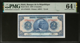 HAITI. Banque de la Repulique. 2 Gourdes, 1979. P-231A. PMG Choice Uncirculated 64 EPQ.
Estimate $200.00 - $300.00