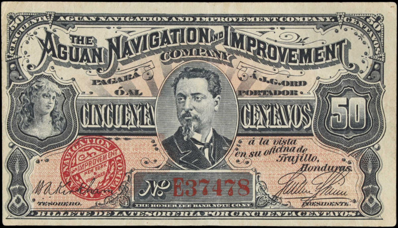HONDURAS. The Aguan Navigation and Improvement Company. 50 Centavos, 1886. P-S10...