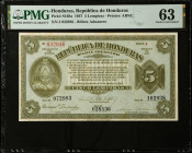 HONDURAS. Republica de Honduras. 5 Lempiras, 1937. P-S168a. PMG Choice Uncirculated 63.
PMG comments "Stains".
Estimate $150.00 - $200.00