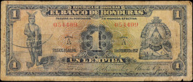 HONDURAS. El Banco de Honduras. 1 Lempira, 1932. P-34. Fine.
Internal tear. Edge wear/damage. Staining. Rust.
Estimate $75.00 - $150.00
